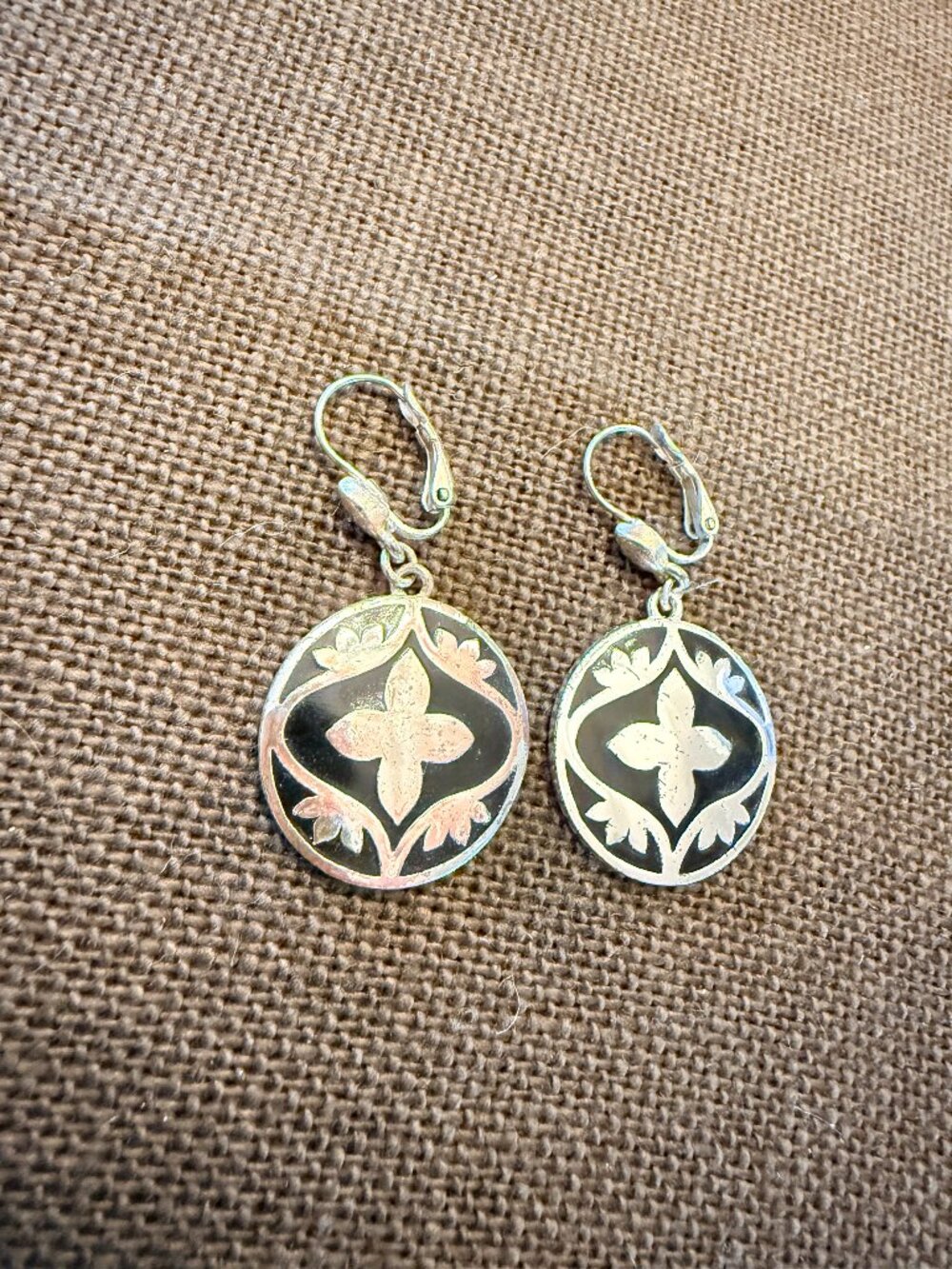 Vintage mid-century modern (MCM) Eloxal aluminum enamel dangle earrings